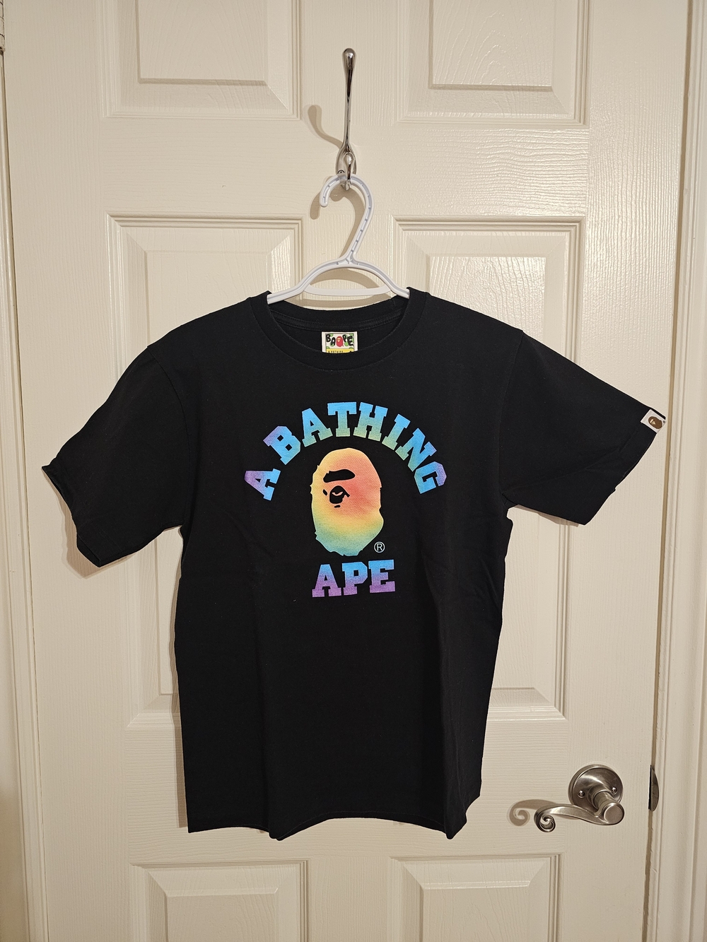 Bape A Bathing Ape Black Tee with Rainbow Gradient Ape Head